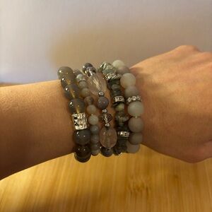 Handmade Labradorite Amethyst Jade Agate Gemstone Bracelet Stack Set of 5 NWT